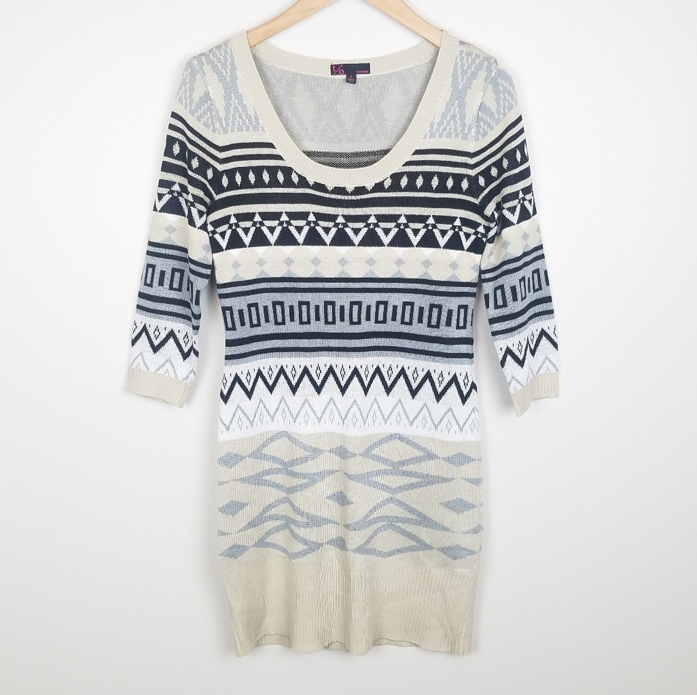 Knitted Ribbed Grey Aztec Sweater Dress Size Small